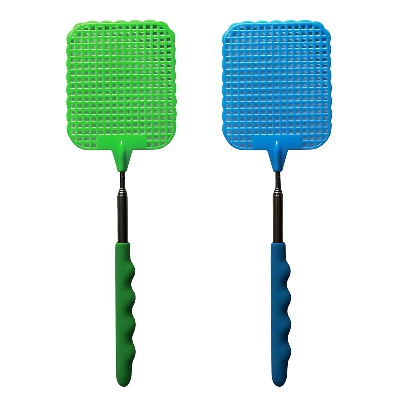 Scacciamosche, 2 pezzi Estensibile Scacciamosche, Scacciamosche Manuale,Portatile Scacciamosche Plastica, per Mosche, Zanzare e Insetti-Blu/Verde