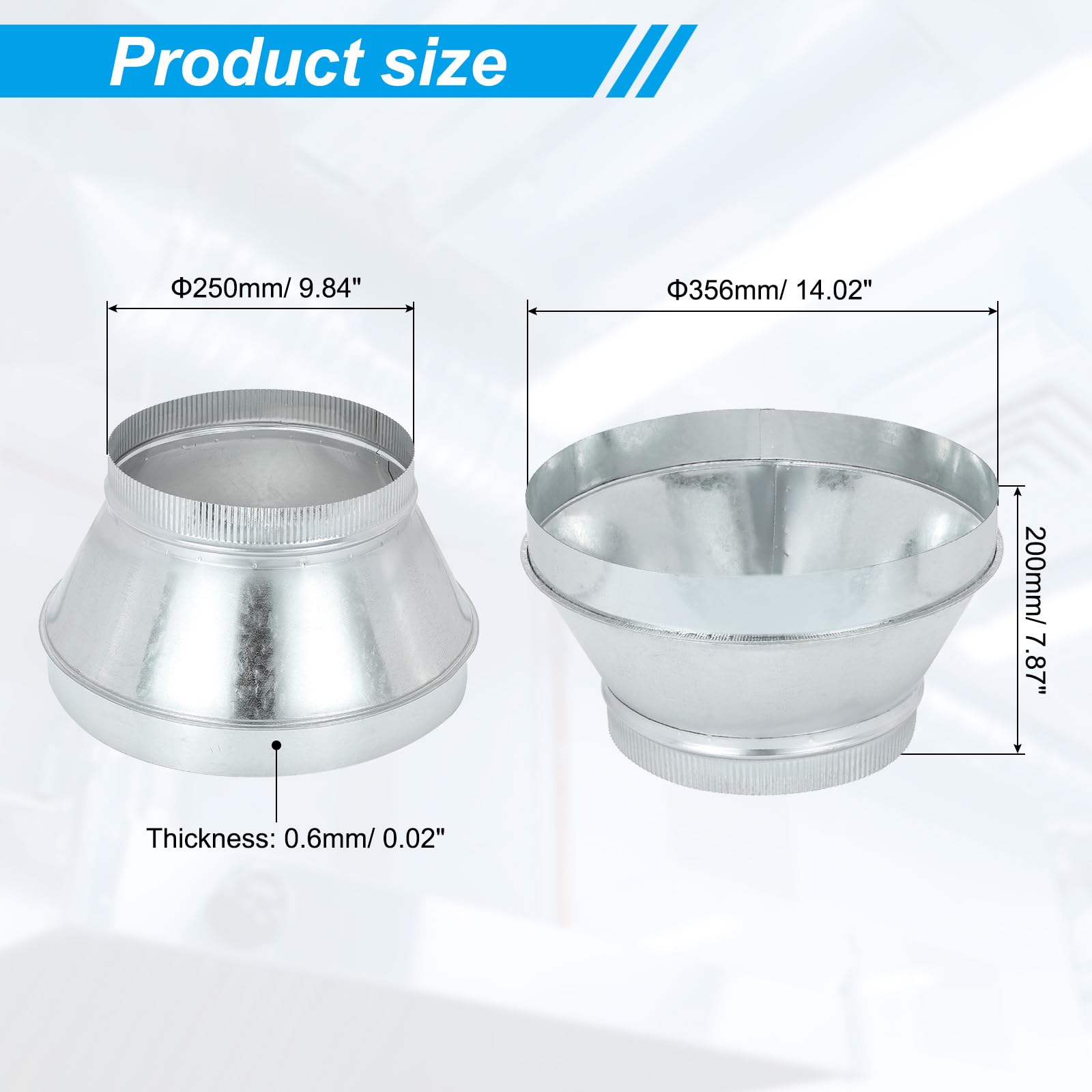 PATIKIL Reductor De Conducto De 14 Pulgadas A 10 Pulgadas, Reductor De Conducto De Aire Redondo De Acero Galvanizado Conector Adaptador Incrementador De Tubería Engarzado, Sistemas