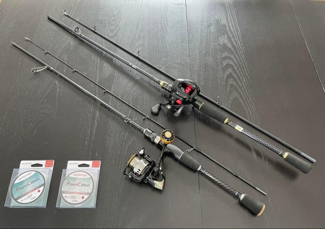バス釣りダブルセット2ピースベイト&リール2ピーススピニングロッド&リールライン 送料無料&100mライン付き バス釣りダブルセット・2ピースベイト