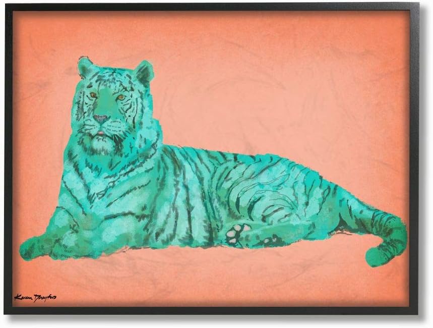 Stupell Industries Cyan Pink Tiger, Design by Karen Dreyfus Wall Art, 16 x 20, Black Framed
