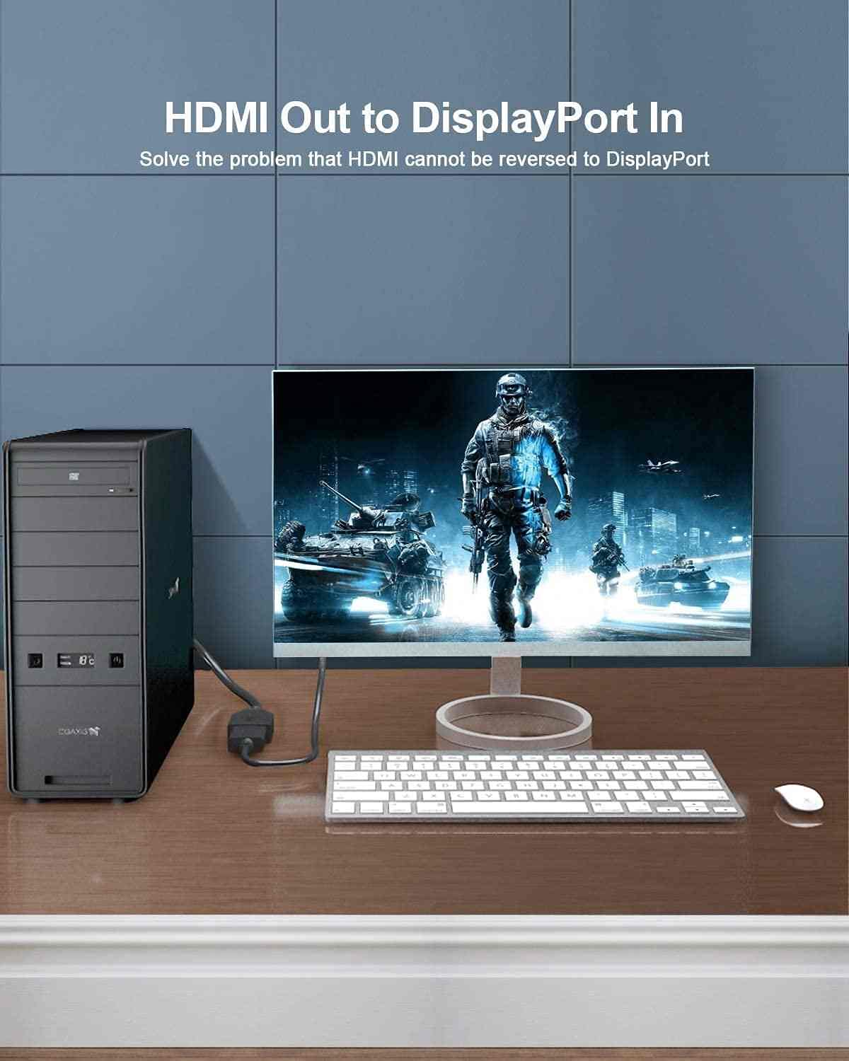 PremiumCord Adapter HDMI 2.0 do DisplayPort 1.2, Rozdzielczość 4K@60Hz 2160p Full HD 1080p, 3D, Kolor Czarny, Długość 25 cm