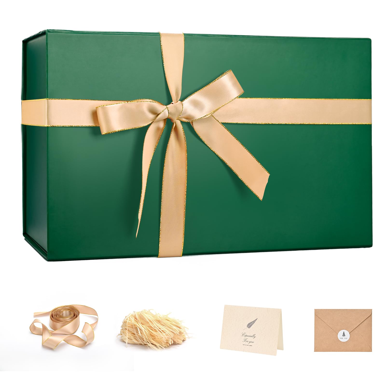 LIFELUM Christmas Gift Box 14"x8.5"x4.5" Gift Boxes for Presents Gift boxes with Shredded Filler Card Ribbon Anniversary Wedding Birthday