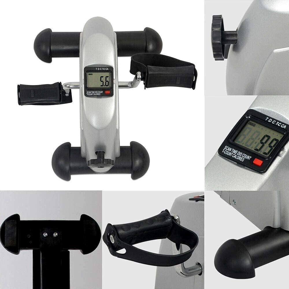 Under Desk Bike Pedal Exerciser for Legs and Arms, Portable Mini Exercise Peddler Adjustable Resistance Multifunctional LCD Display (Silver)