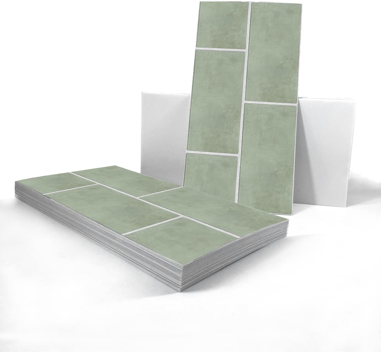 Alwayspon Vinyl Floor Wall Tile Sticker, Non-Slip Sticky Back Tile Decals for Kitchen Bathroom Self-Adhesive Peel and Stick PVC Floor Sticker DIY, Sage Green,30cmX15cm X24Pcs Set