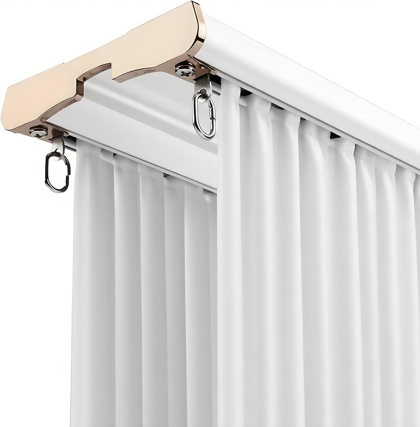 Heavy Duty Curtain Track Rods Set for RV & Outdoor, Aluminum Double Track Ceiling-Mounted Sliding Rail System with Clips & Hooks, Rose Gold, 4.0m - Ideal for Curtains