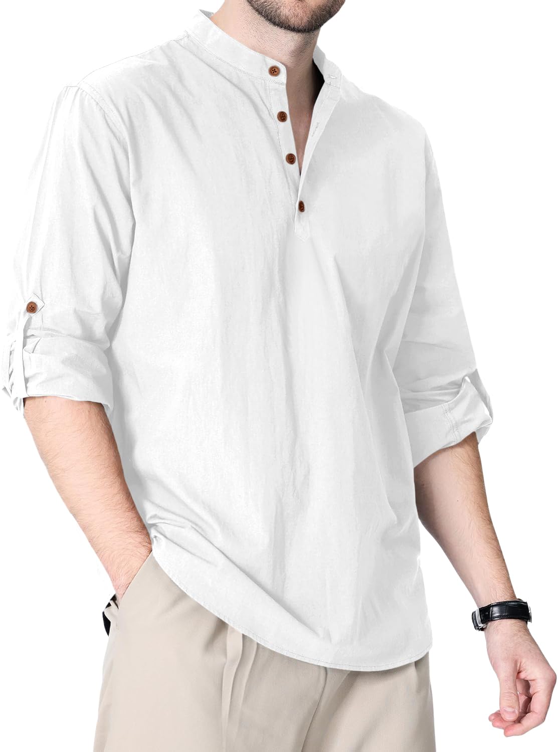 ZombomCotton Blend Solid Casual Regular Fit Mandarin/Chinese Collor Short Kurta Shirt for Men