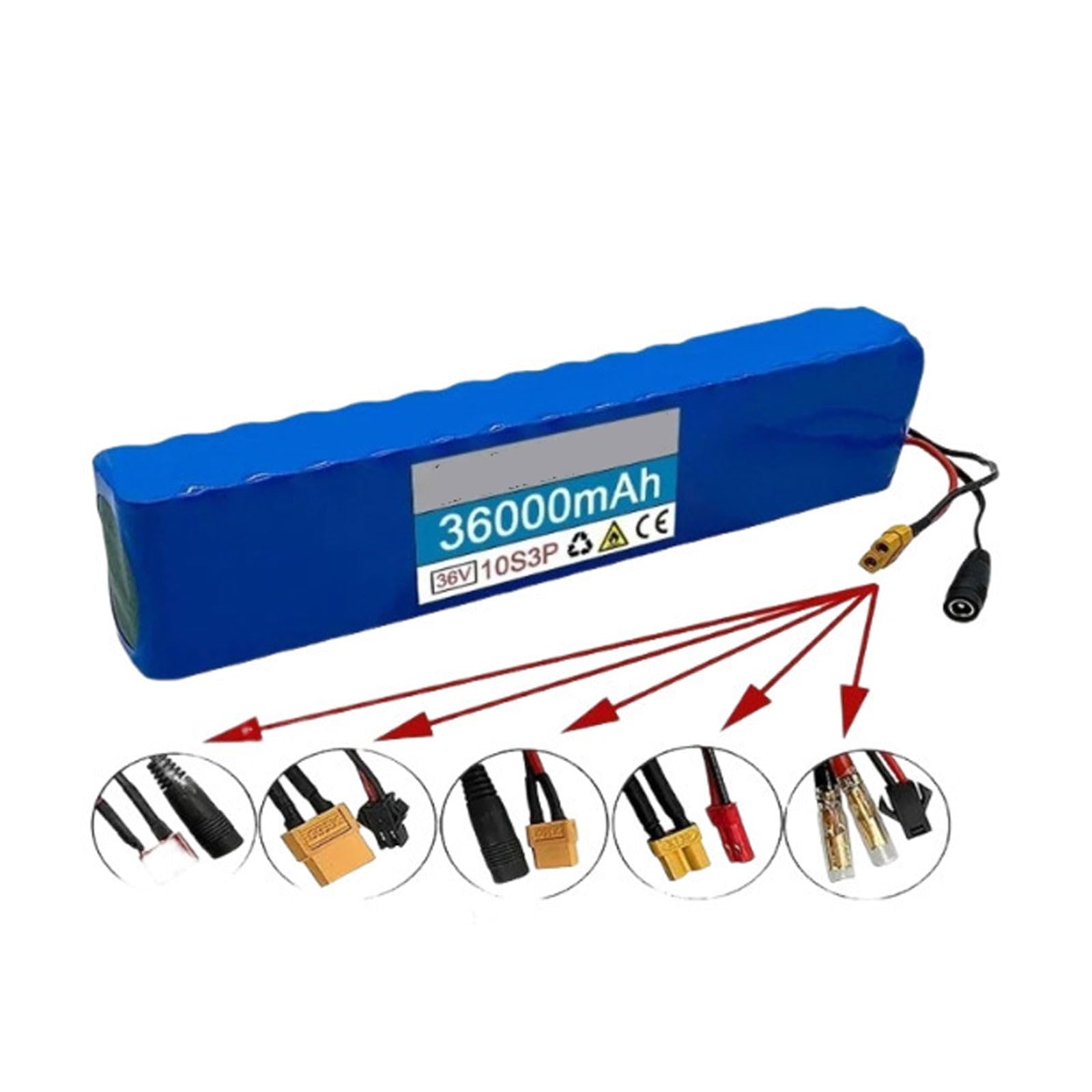 Batterie Trottinette Électrique 36V 36Ah pour Scooter Vélo Électrique Protection BMS 10S3P Boîtier en PVC étanche pour 250W 500W 750W Et avec Chargeur 36V 36h,XT60+JST