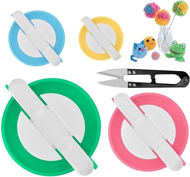 Pompom Maker Kit 4 Sizes Pom Pom Making Tool Set Fluff Ball Weaver Craft DIY Pom Pom Maker with Small Scissors Easy Way to Make Pompoms