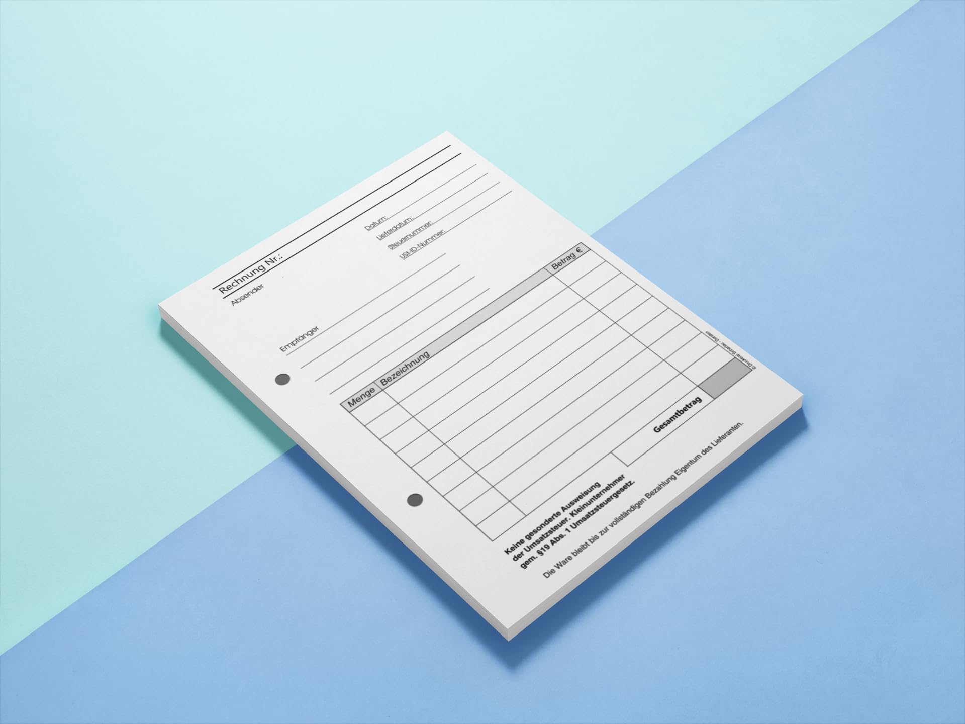4x Rechnungsblock Block Rechnung Kleinunternehmer nach § 19 DIN A5, 2-fach selbstdurchschreibend 2x50 Blatt - gelocht (22435)