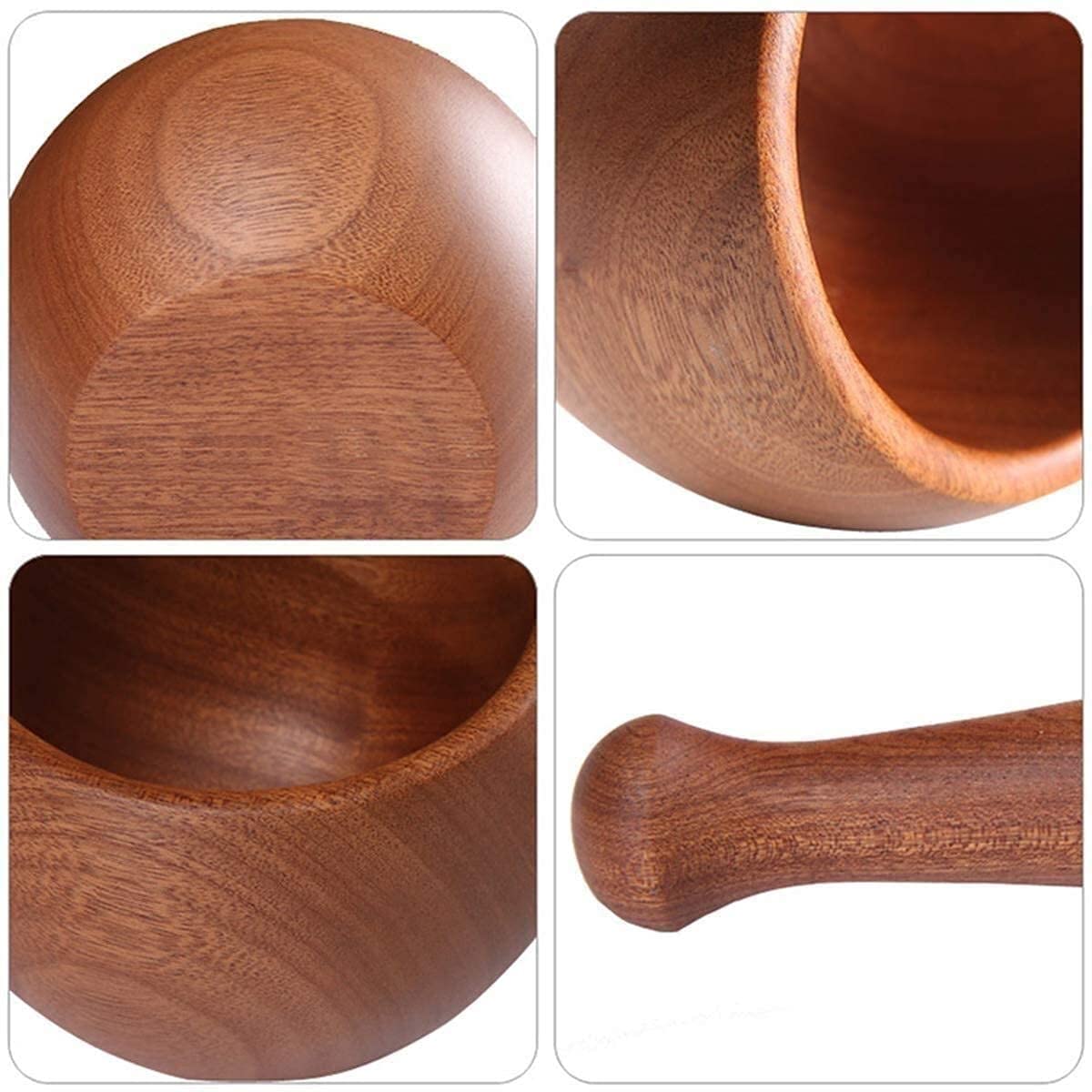 Juego de mortero y Maja de ébano Natural: Cuenco para Guacamole con Exterior Pulido, Elegante Molinillo y triturador Oscuros, con raspador de tapete de Silicona