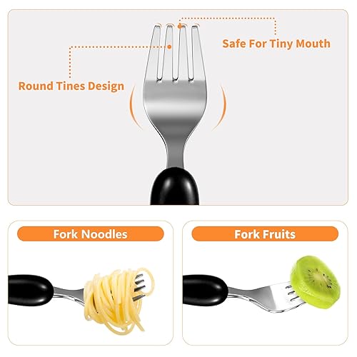 Miniatura 4 de Lehoo Castle Utensilios para niños pequeños, juego de cubiertos para niños, 6 piezas, acero inoxidable de seguridad, tenedor, cuchara, juego de