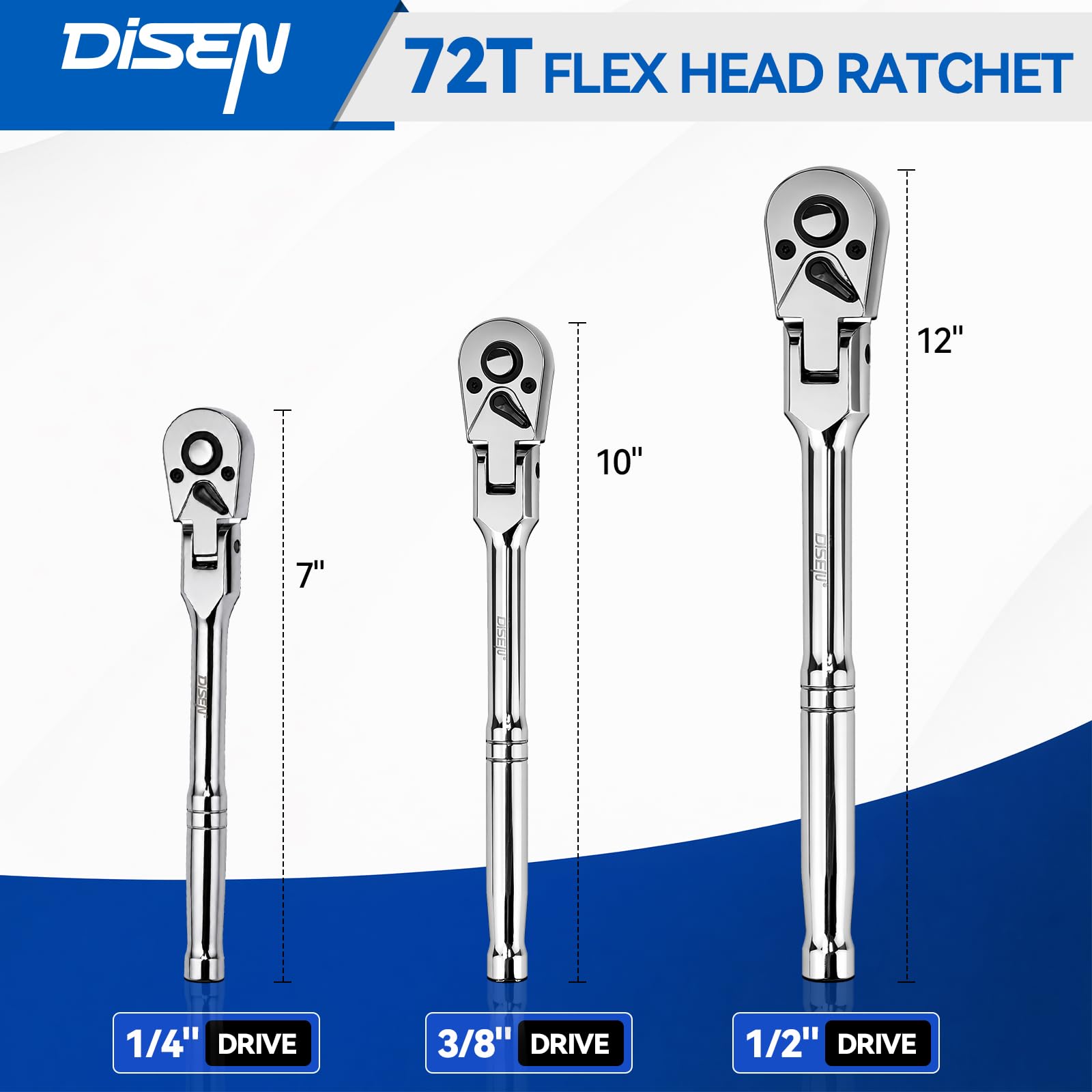 DISEN Flex-Head Ratchet Wrench Set - 3 Piece -2 DISEN Flex-Head Ratchet Wrench Set - 3 Piece -2