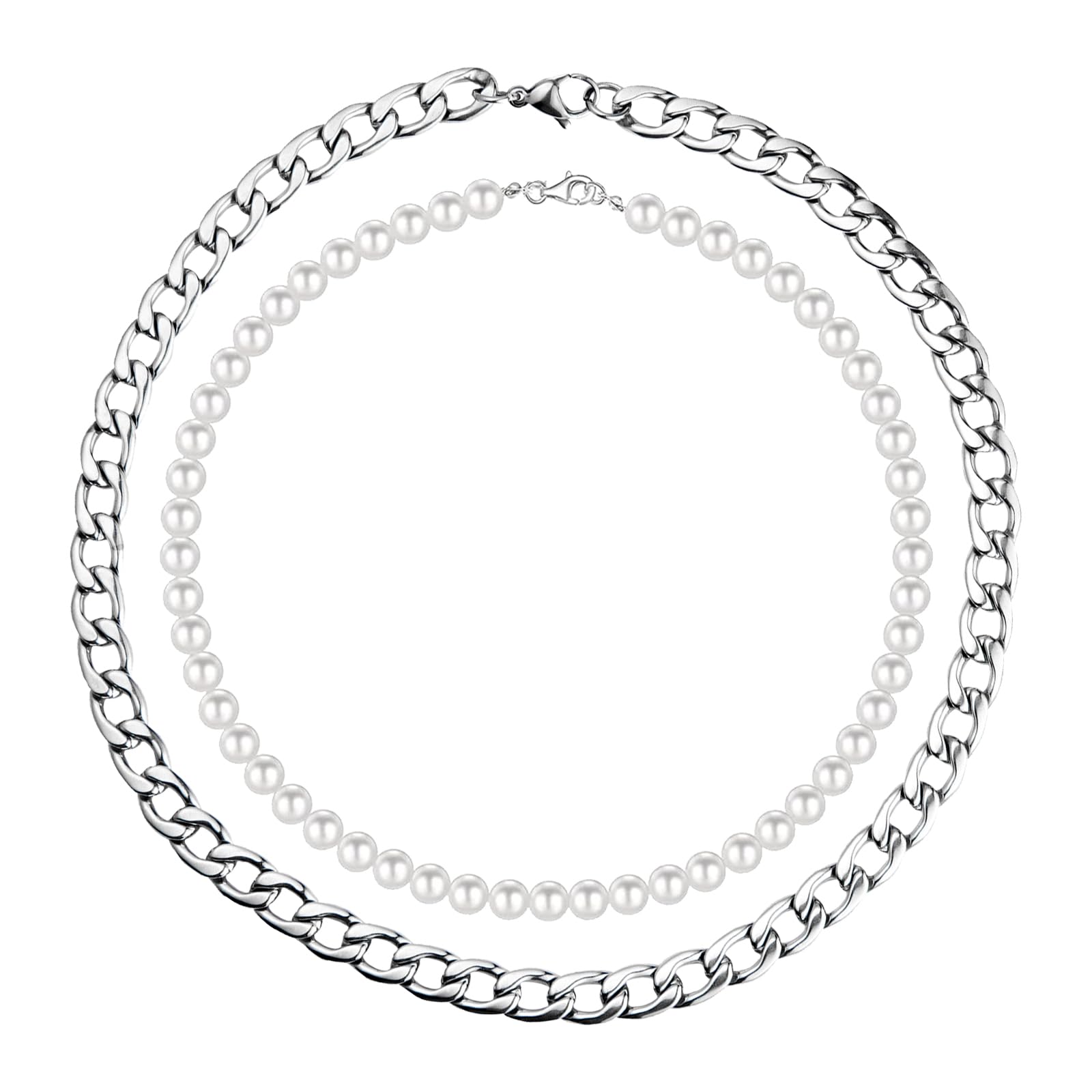 DGUSO Collar Perlas Hombre, 6 mm para Collar De Perlas Hombre, Collar Hombre Perlas, Collares De Perlas Hombre de 16 pulgadas, Collares Perlas para Hombre, Collar Perlas unisex con 1 Collar Cubano