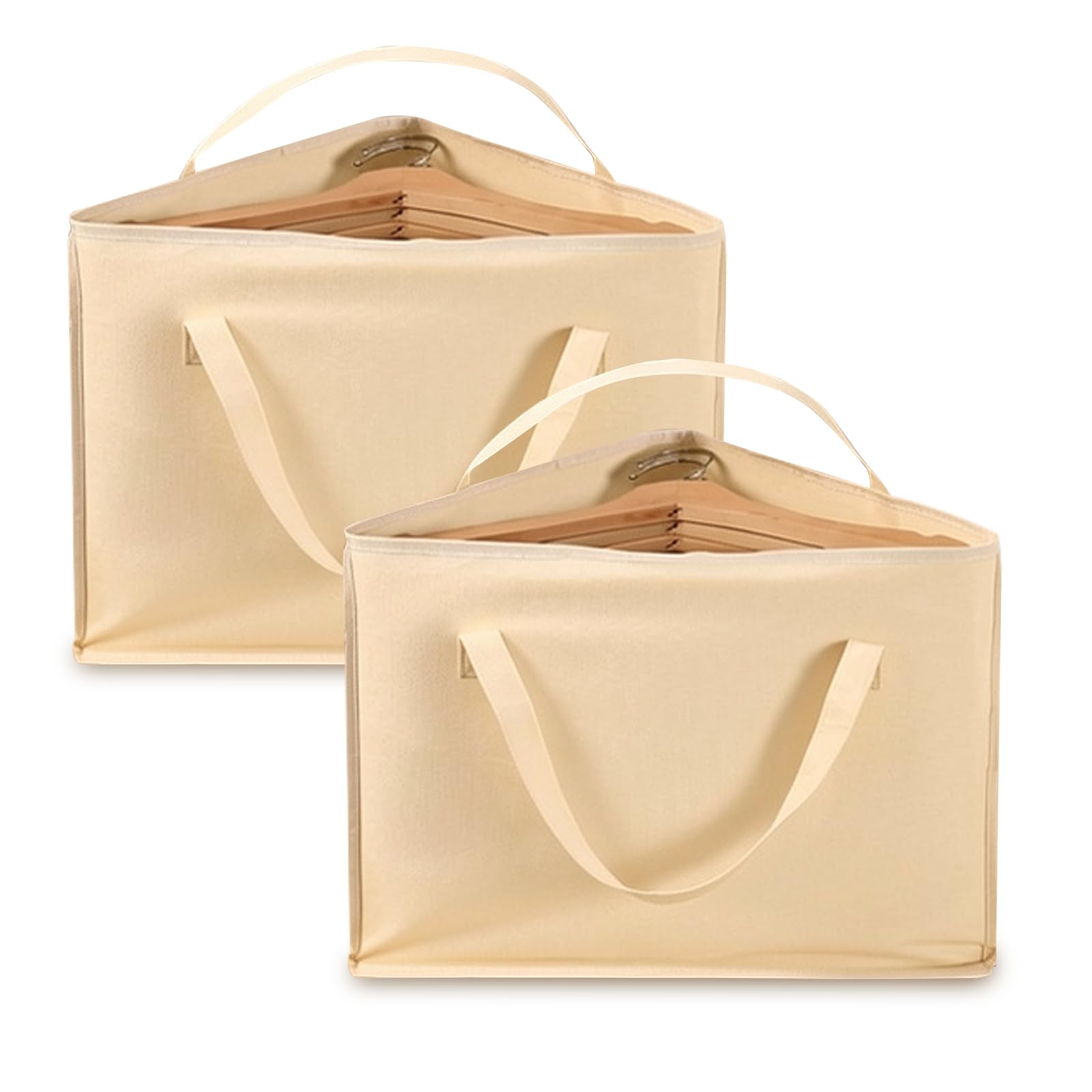 Rudfovn 2 Pcs Coat Hanger Storage, Beige Foldable Coat Hanger Storage with Two Carry for Travelling