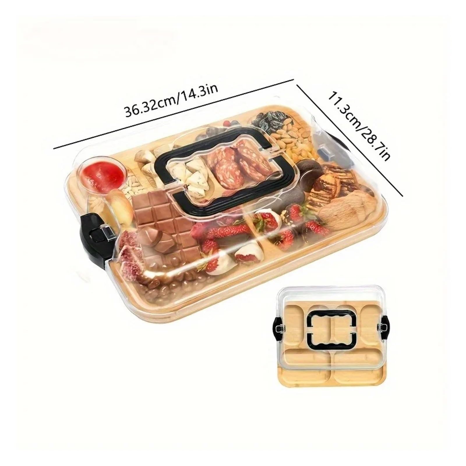 Plateau à fromage en bambou avec couvercle acrylique clic for ouvrir