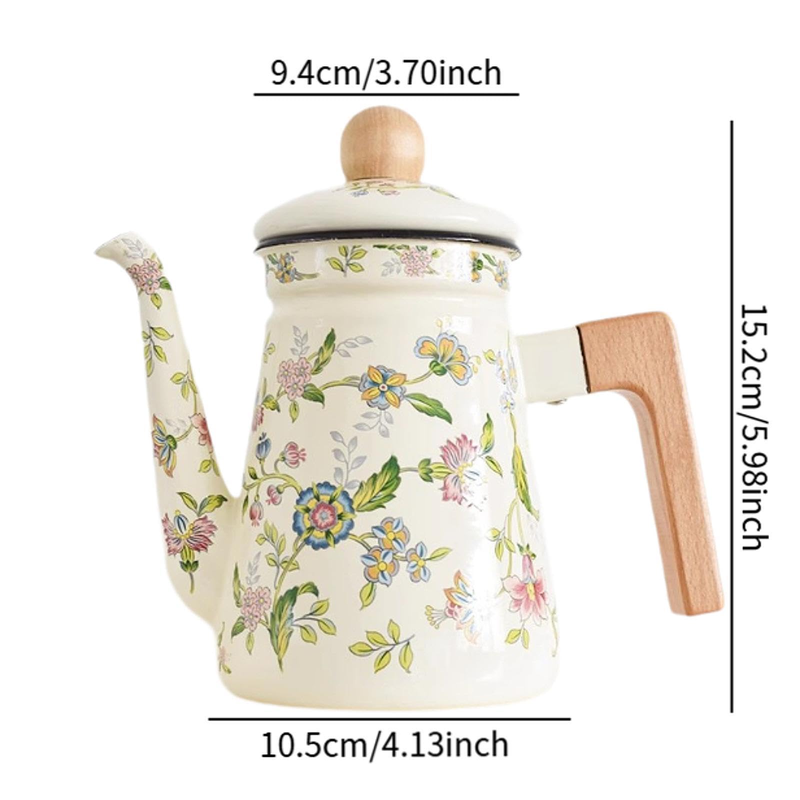 perfk Emaille-Kaffeekanne, Wasserkocher, Emaille, für Zuhause, Tee, dick, 1,2 l, Wasserkocher mit losen Blättern, für den Außenbereich, Vintage-Design,