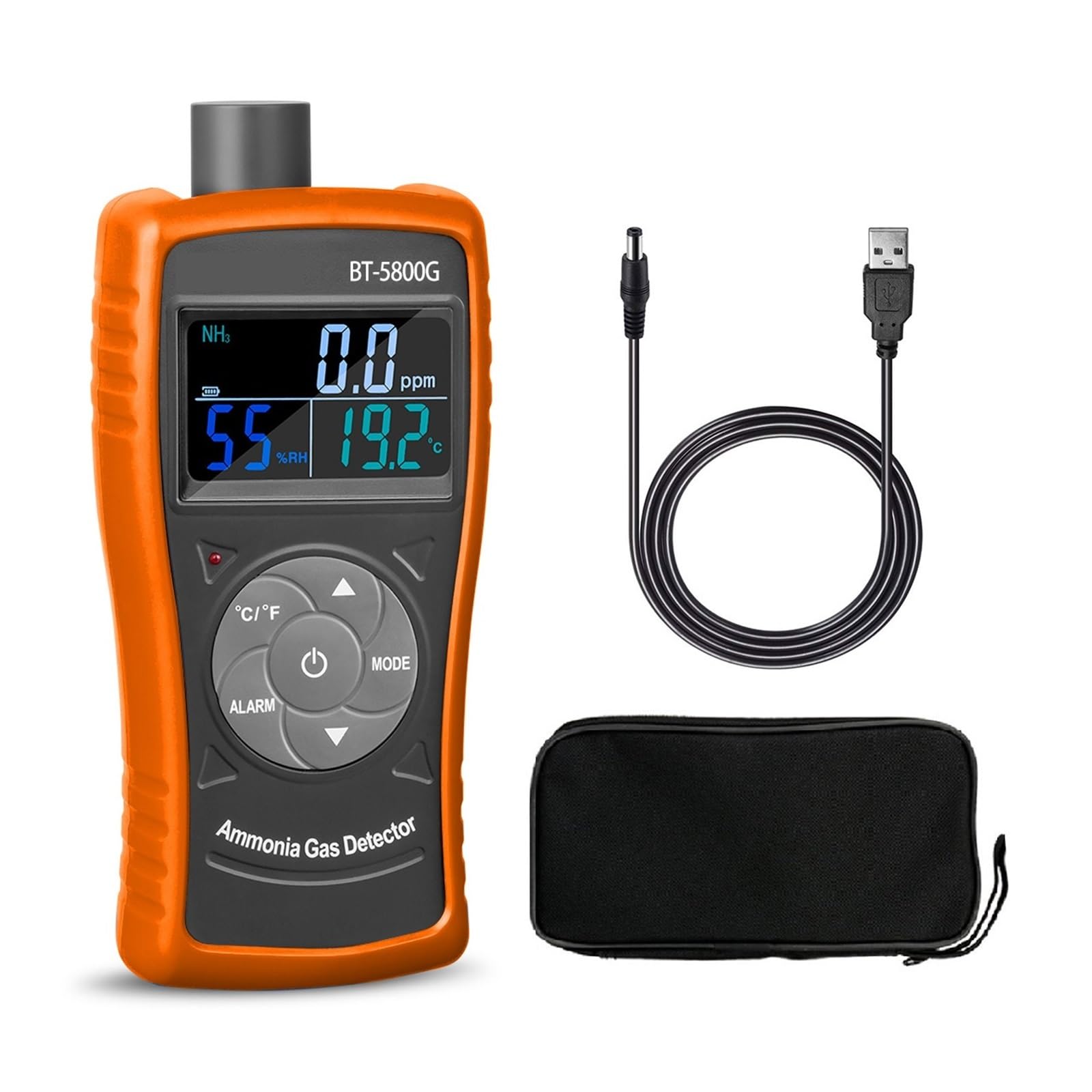 Gas Detector, Air Detector 5800G Monitor NH3 Gas Level W/Alert, 0-100ppm Particle Meter With USB Recharge Battery For Industry Farms(Giallo)