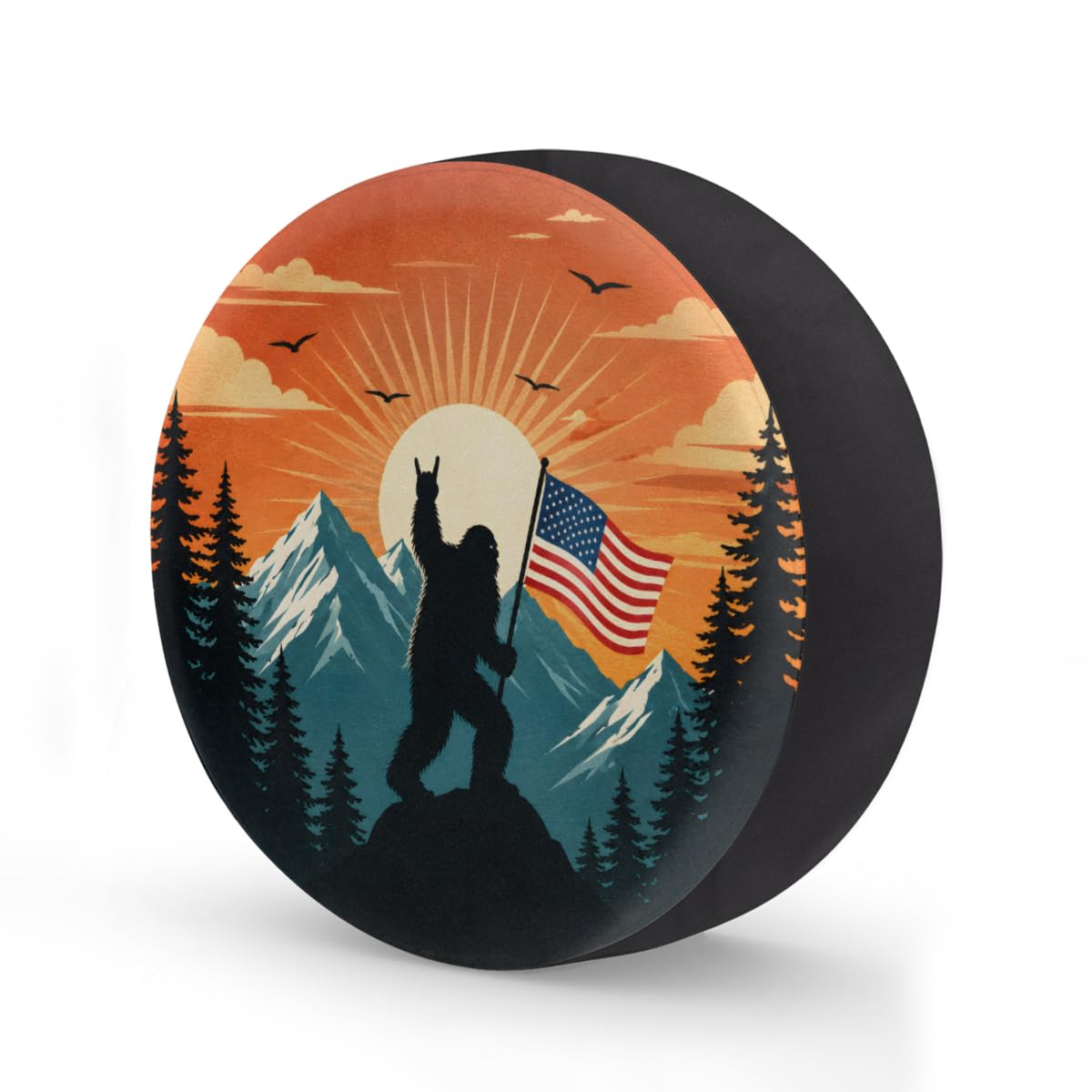 Bigfoot American Flag Spare Tire Cover Wheel Covers Protectors Waterproof Dust-Proof Universal Fit Trailer, RV, SUV and Many Vehicle 15 Inch,C-05