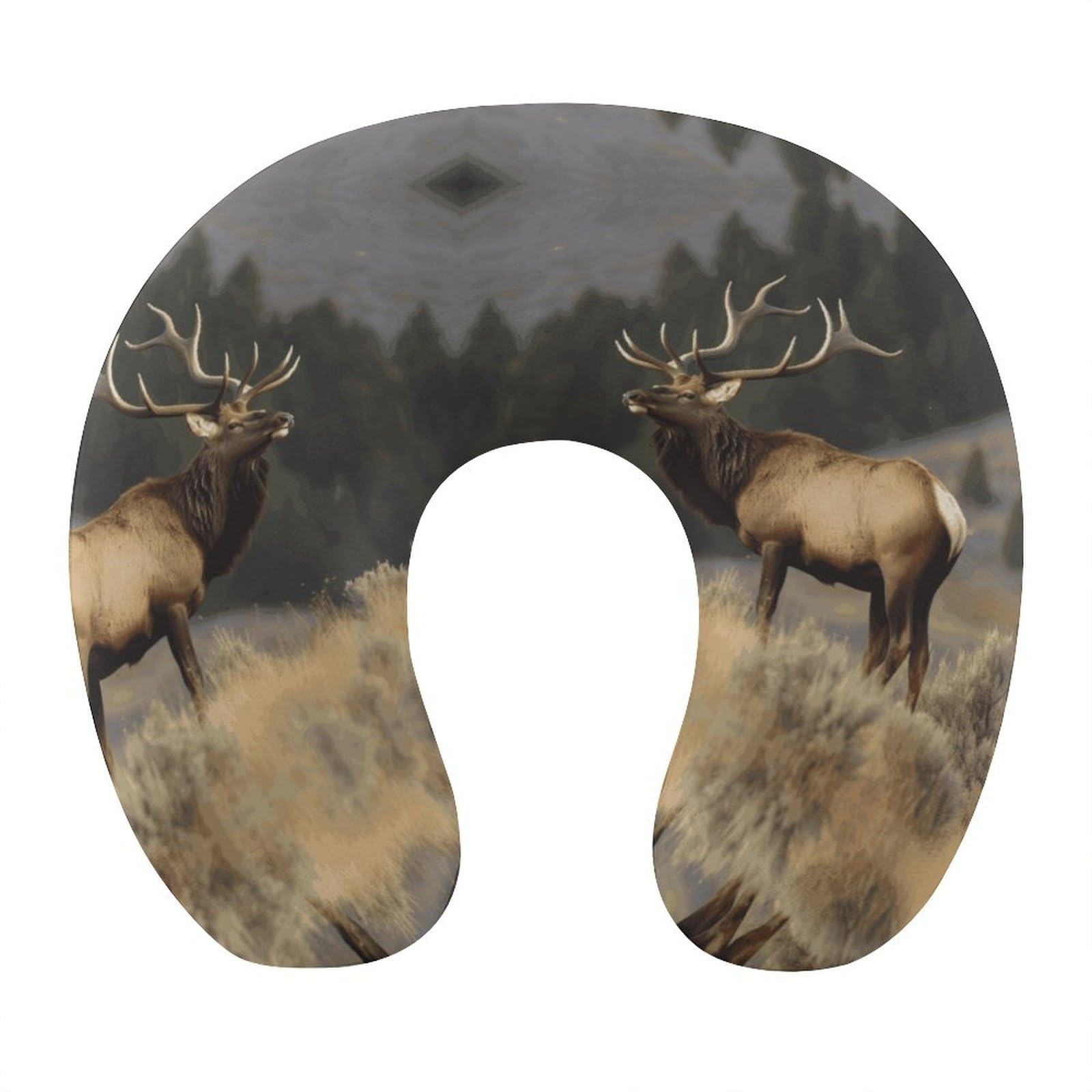 HJKBCV Bull Elk Travel Pillow Comfortable Travel Neck Pillow U Shape Portable Headrest Office Napping Pillow Great for Airplane Chair Car Home Office