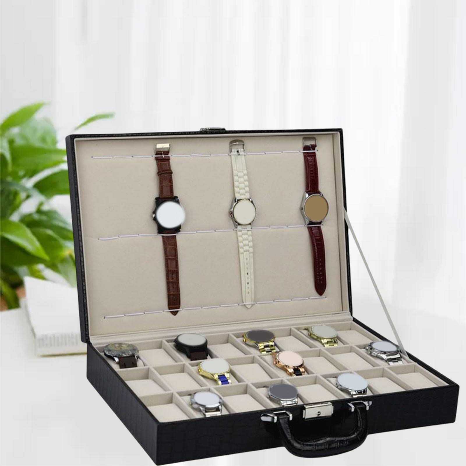 Caja para Relojes, Colección de Relojes, Organizador de Relojes, Vitrina con Bisagras Resistentes.