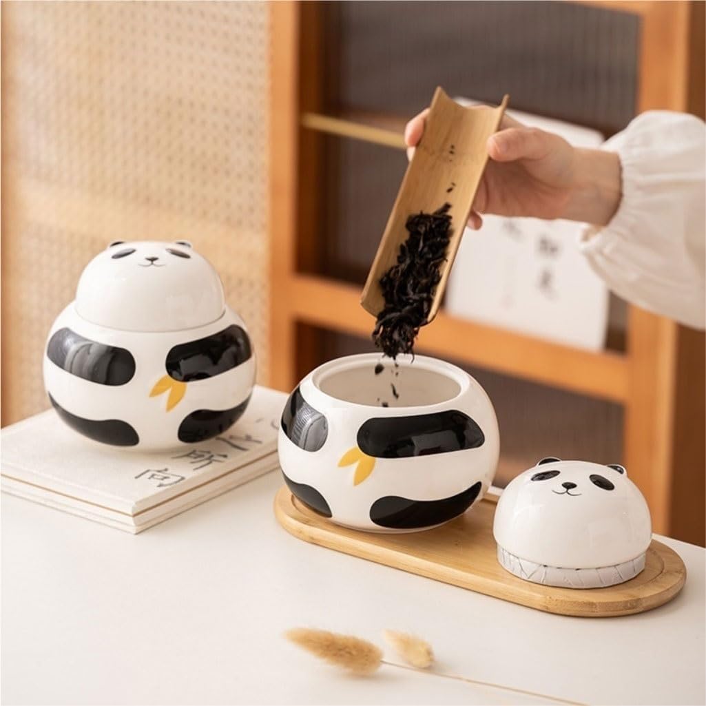 SONGCHAO Sugar Jar Creative Panda Tea Can Household Bulk Tea Storage Container Can Sealed Can Ceramic Kitchen Food Storage Can Tea Canister