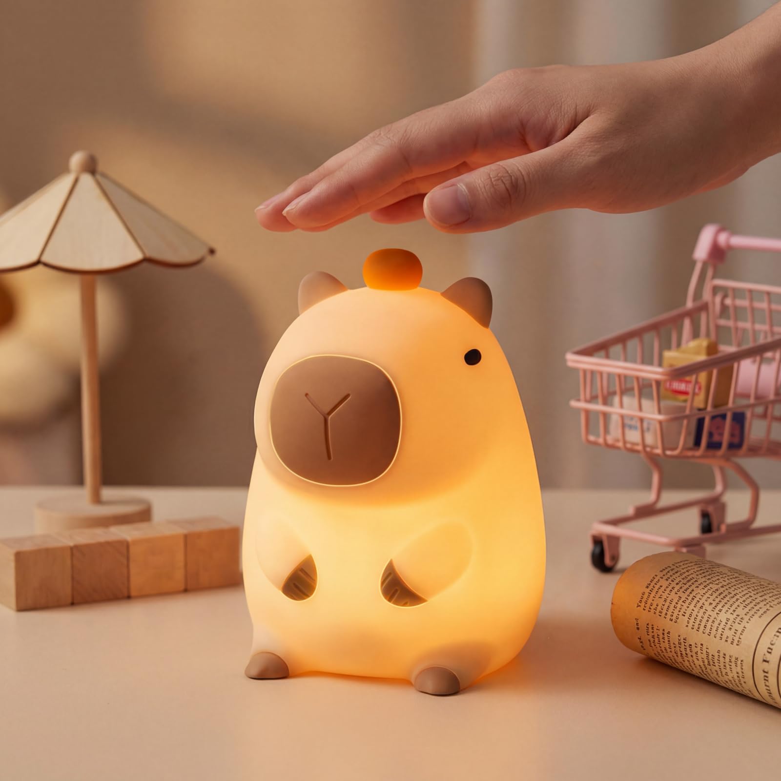 MERTTURM Capybara Lampka Nocna dla Dzieci, Ładowalna Lampa Dotykowa, Miękkie Silikon Bez BPA, Timer 20Min, Bezpieczna Lampka do Pokoju Dziecięcego, Uroczy Prezent