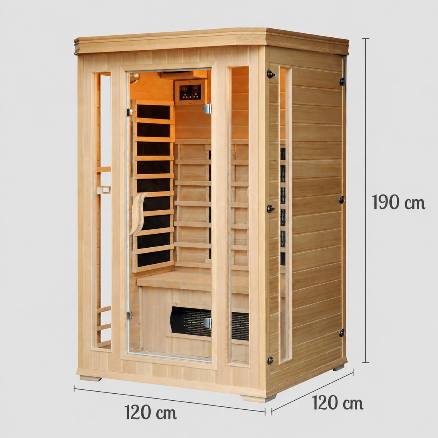 CONCEPT USINE | Sauna Infrarouge Luxe 2 Places en Bois | Chaleur Sèche Économique | 5 Diffuseurs Infrarouges | Chromothérapie 7 Couleurs | Commandes LCD + Radio | 1690W | Compact et Relaxant