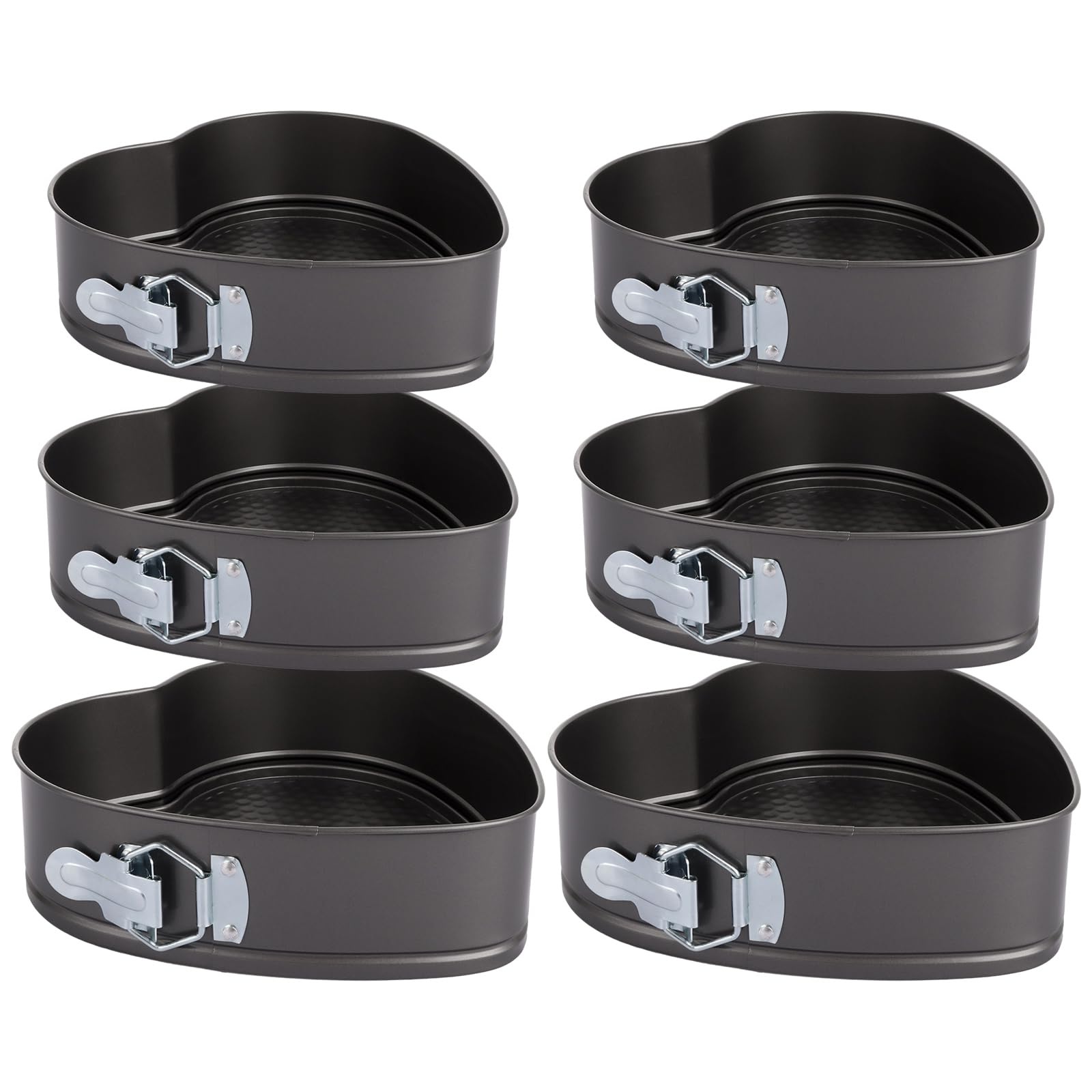 Lot de 6 moules à gâteau en forme de cœur sans assise - 20/22/24 cm - En forme de cœur - Avec base amovible - Gris
