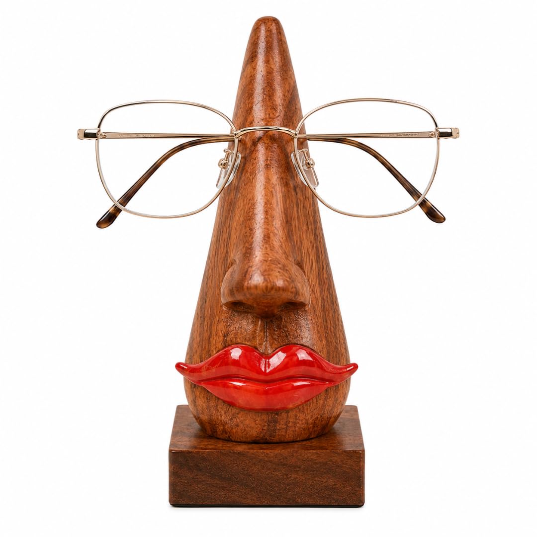 Bignay Brown Wooden Handmade Spectacle Holder Stand | Eyeglass Holder Organizer For Desk | Decorative Eyewear Display Stand For Home & Office (Cone Shaped)