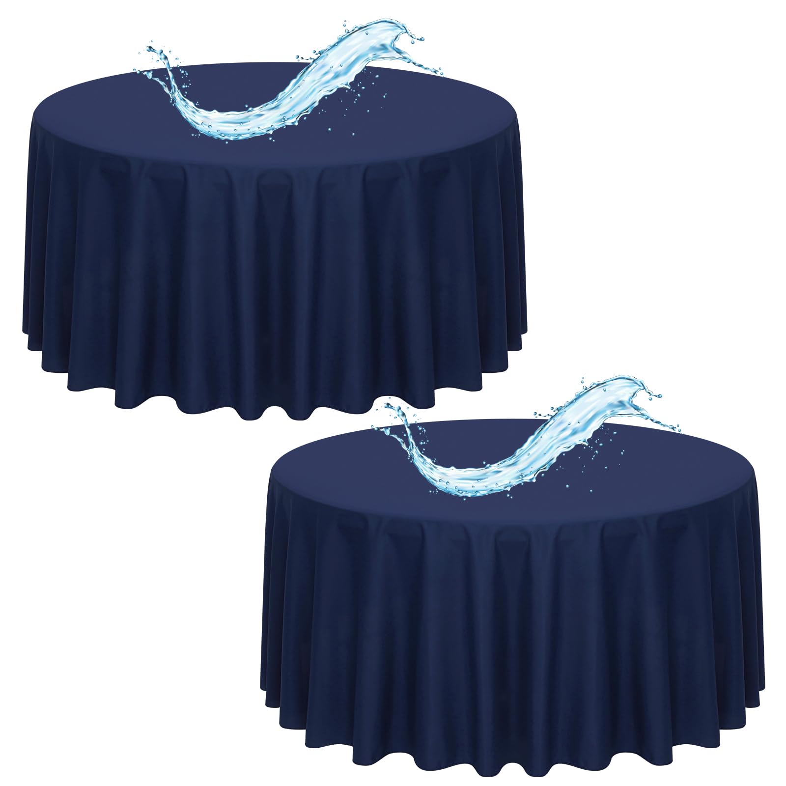 2 Pack Navy Blue Round Tablecloth 305cm/120Inch Navy Blue Tablecloths Waterproof Polyester Table Cloth for Round Tables Stain and Wrinkle Resistant Washable Fabric Table Cover for Party Wedding Dining