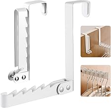 Over Door Clothes Drying Rack 2Pcs Folding Steel Hanging Coat Rack Foldable Portable Over Door Clothing Hangers with 5 Grooves Behind Door Clothes Drying Hook Hanger for Clothes Coat Jackets (White)
