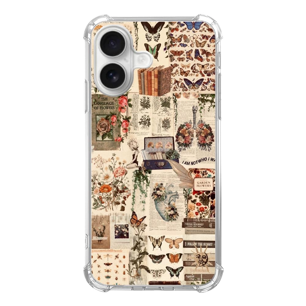 Provilimony Vintage Butterfly Phone Case Compatible with iPhone 16 Plus,Newspaper Collage Aesthetic Case for Man Women Teen,Unique Soft TPU Bumper