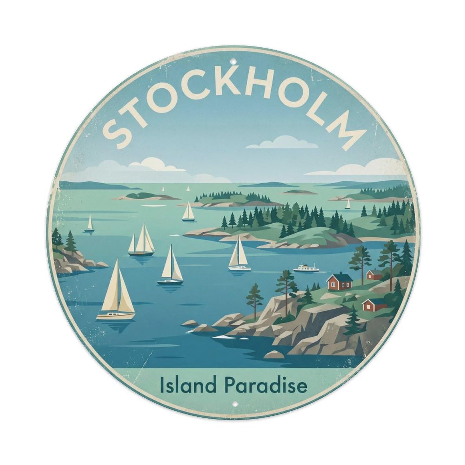 Vintage Travel Stockholm Sweden Archipelago Metal Tin Sign