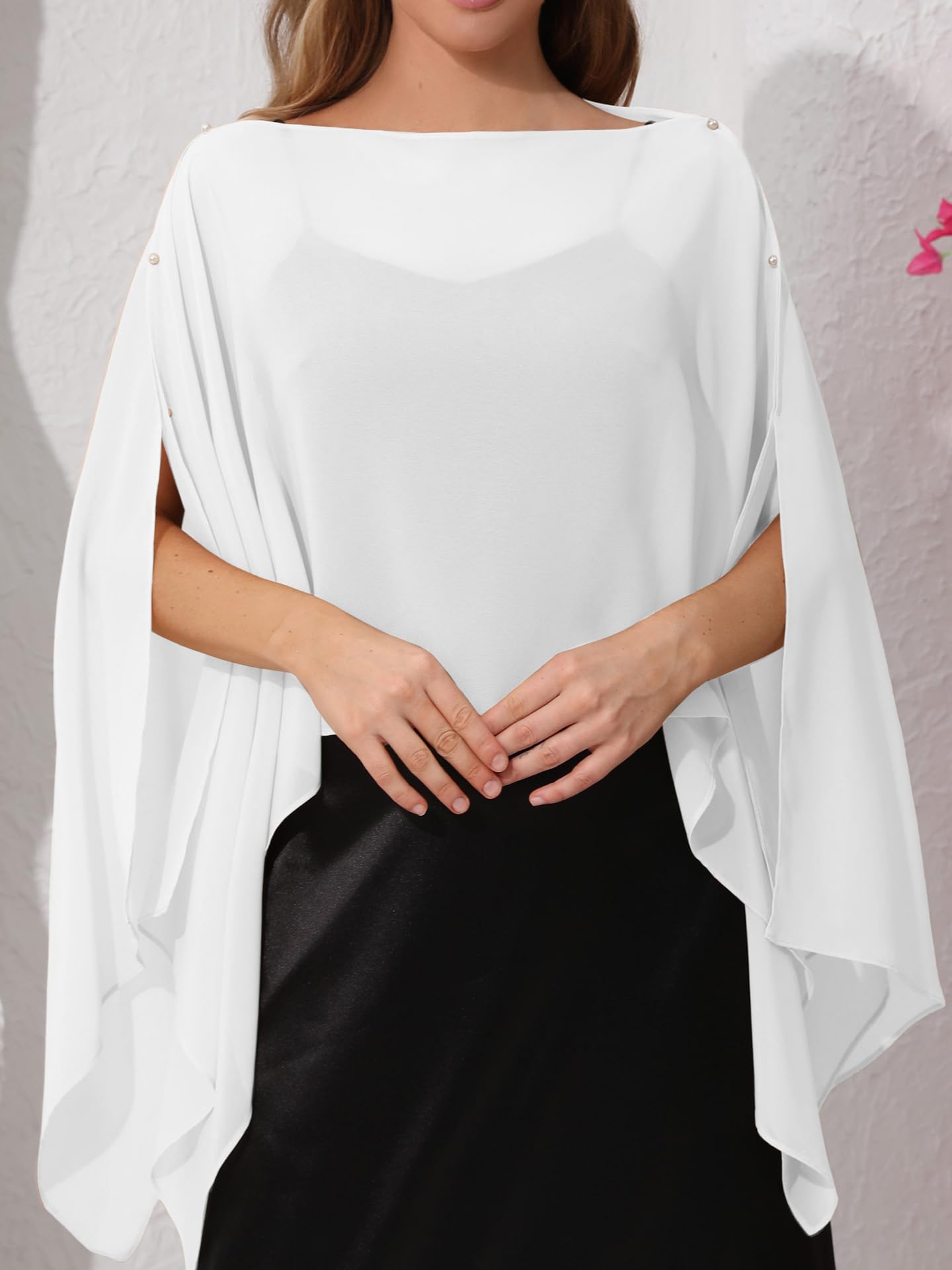 Cardigan Donna Sciarpa/Stola in Chiffon da Donna Elegante Mantellina/Cappellino con Bottoni Poncho Multiuso Leggero E Trasparente Copricostume Estivo da Spiaggia per Abito da Sposa Sposa