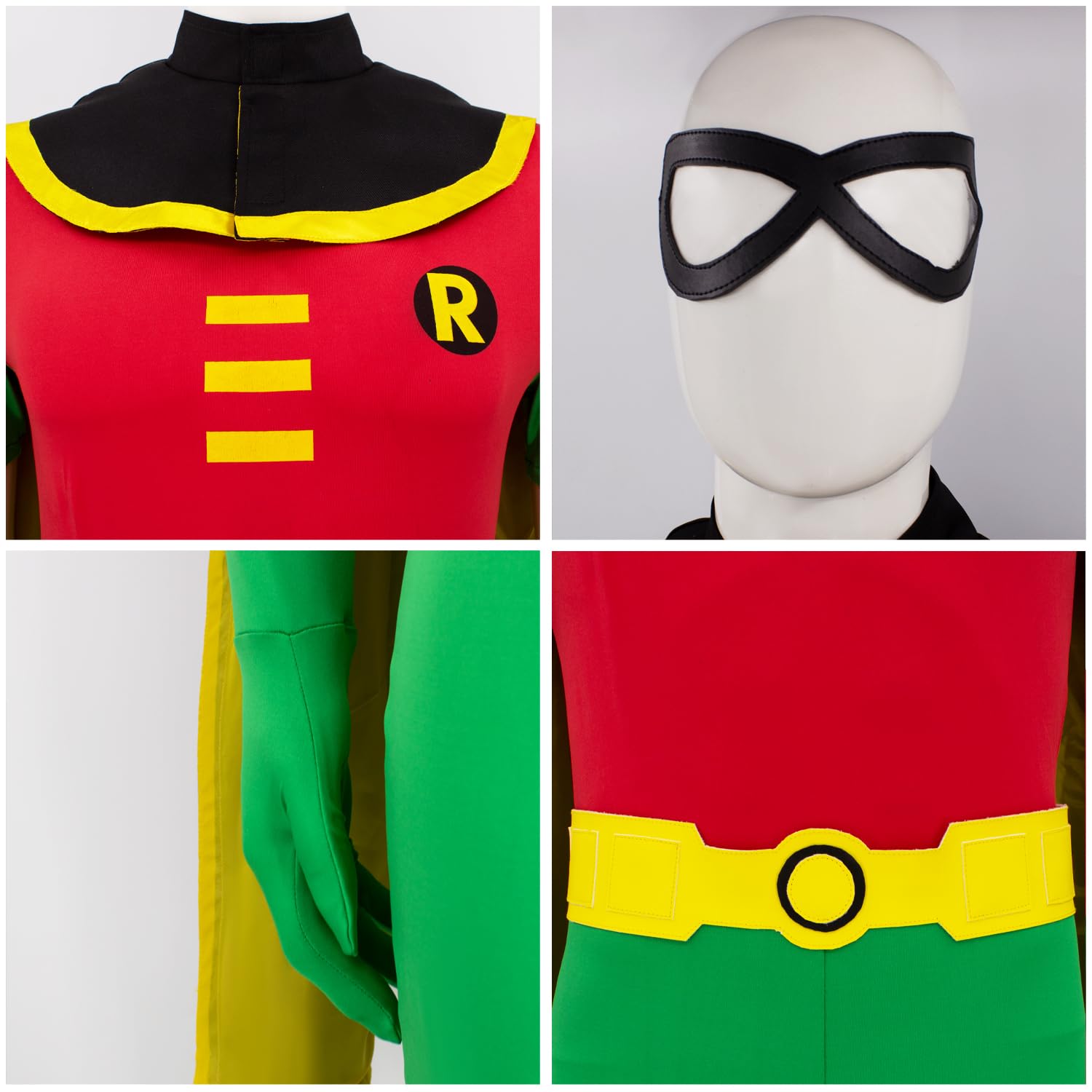 Costume da pettirosso da uomo, tuta da supereroe per adulti, costume per Halloween, cosplay, mantello, maschera per gli occhi e cintura