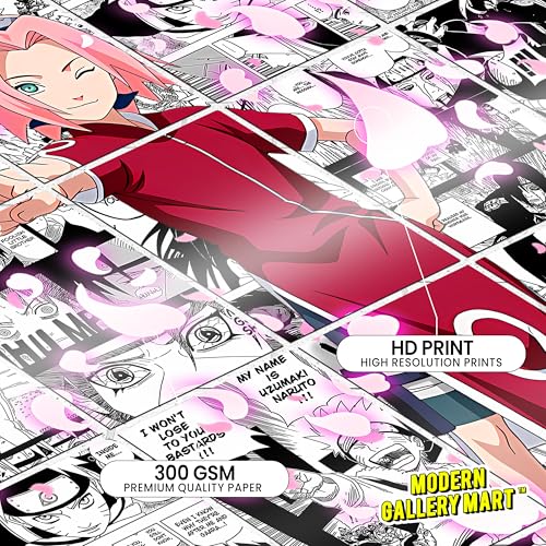 Image of MODERN GALLERY MART Pack of 20 Naruto Sakura Haruno Manga Poster | A4 Size Anime Wall Art (8.3 x 11.7 inch) | Manga Posters with Glue Dots | Anime Poster for Bedroom, Living Room, Office