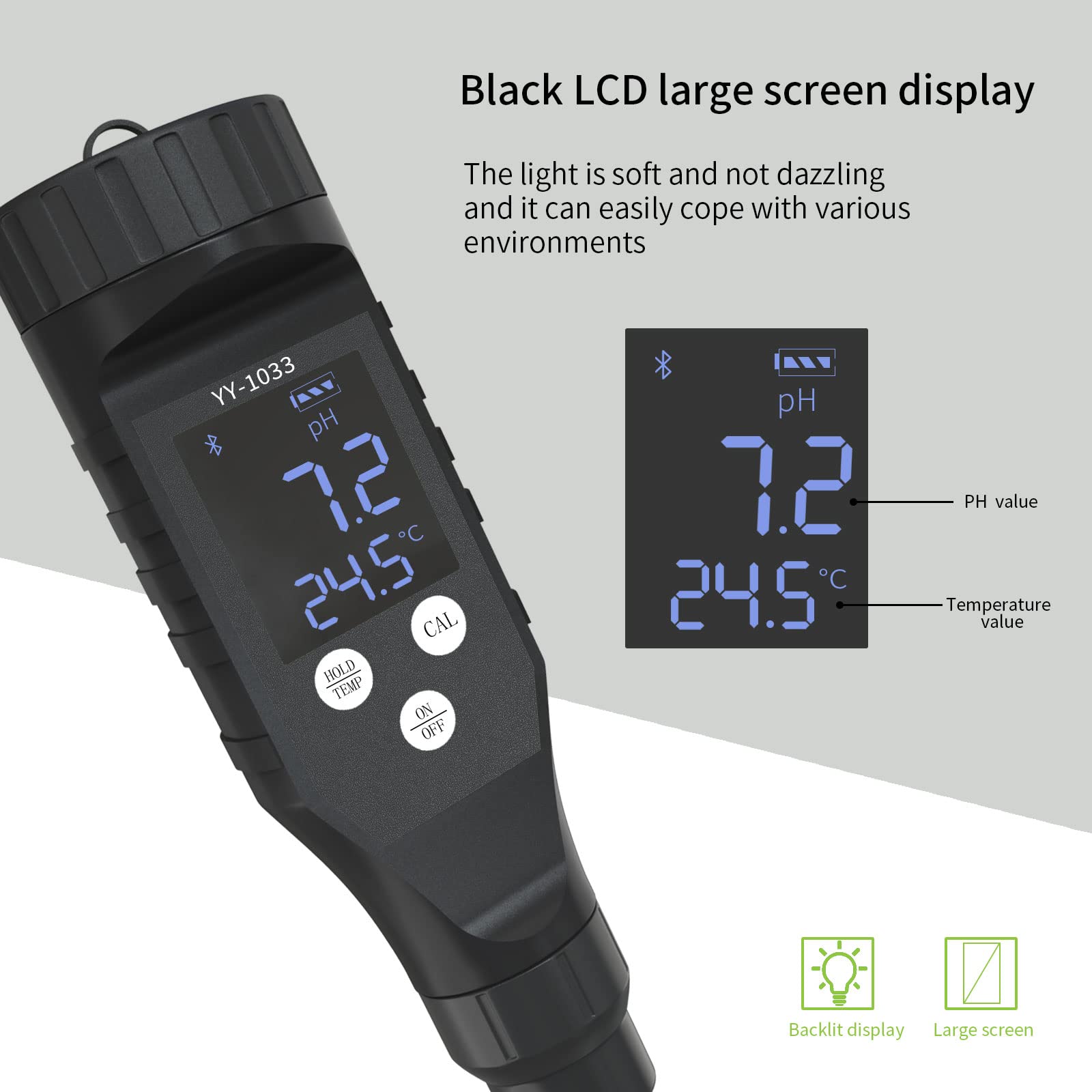 Medidor de pH terreno, pHmetro del suelo digital con electrodo de pH de acero inoxidable, Bluetooth PH probador del suelo para el cuidado de las plantas, ideal para jardín, césped, granja