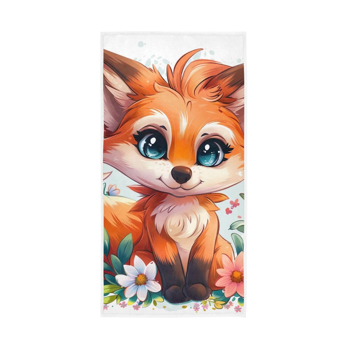 LSRCPD Cartoon Fox with Flowers Hand Towel, Multipurpose Shower Towels for Bathroom, Gym, Hotel, Spa 15 x 30 Inches