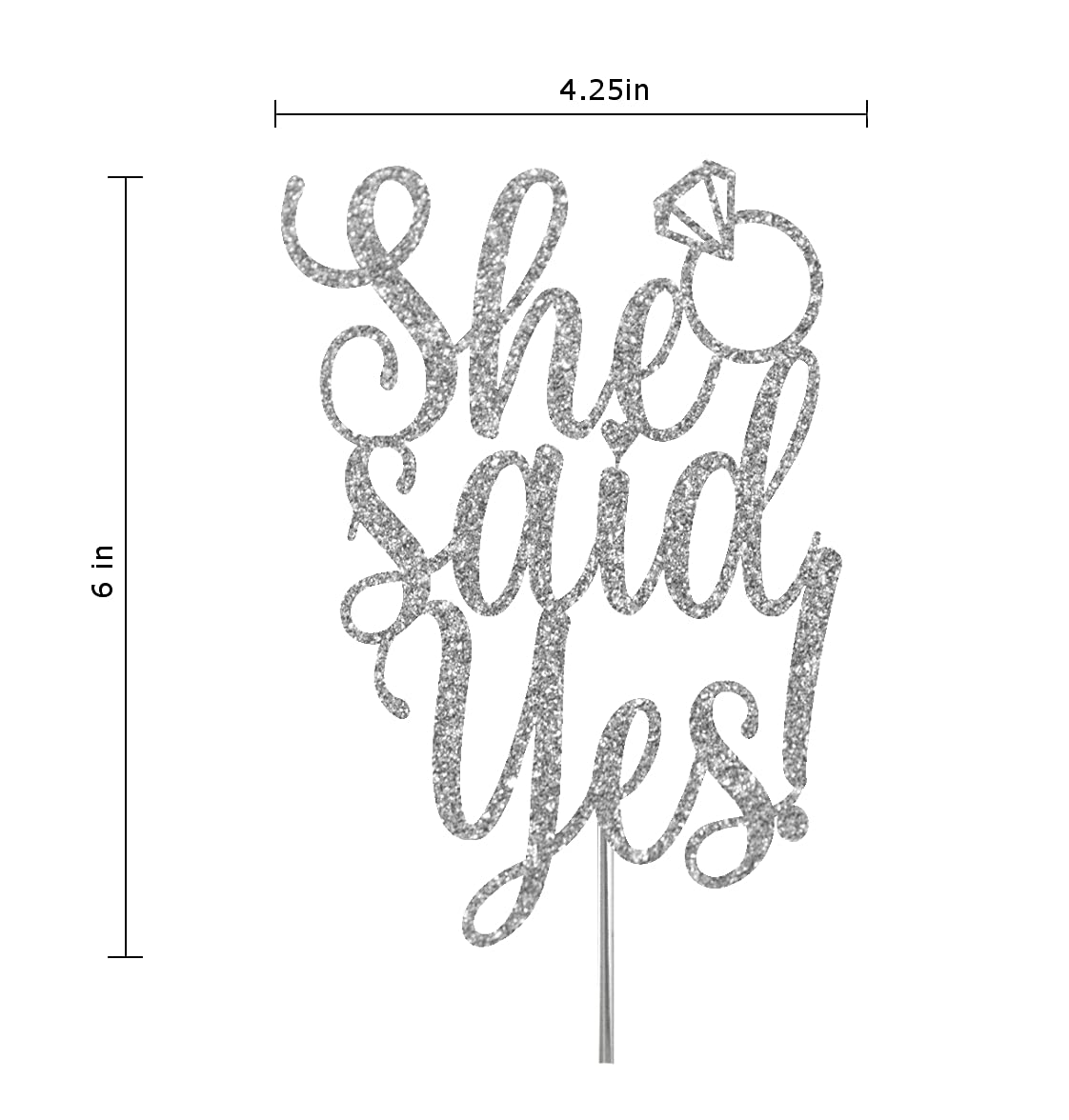 She Said Yes Glitter Cake Topper Hochzeit Party Dekorationen Ideen Jahrestag Junggesellenabschied Verlobung Premium Qualität Dekoration Stabiler Doppelseitiger Glitzer Acryl Stick Made in USA (Silber)