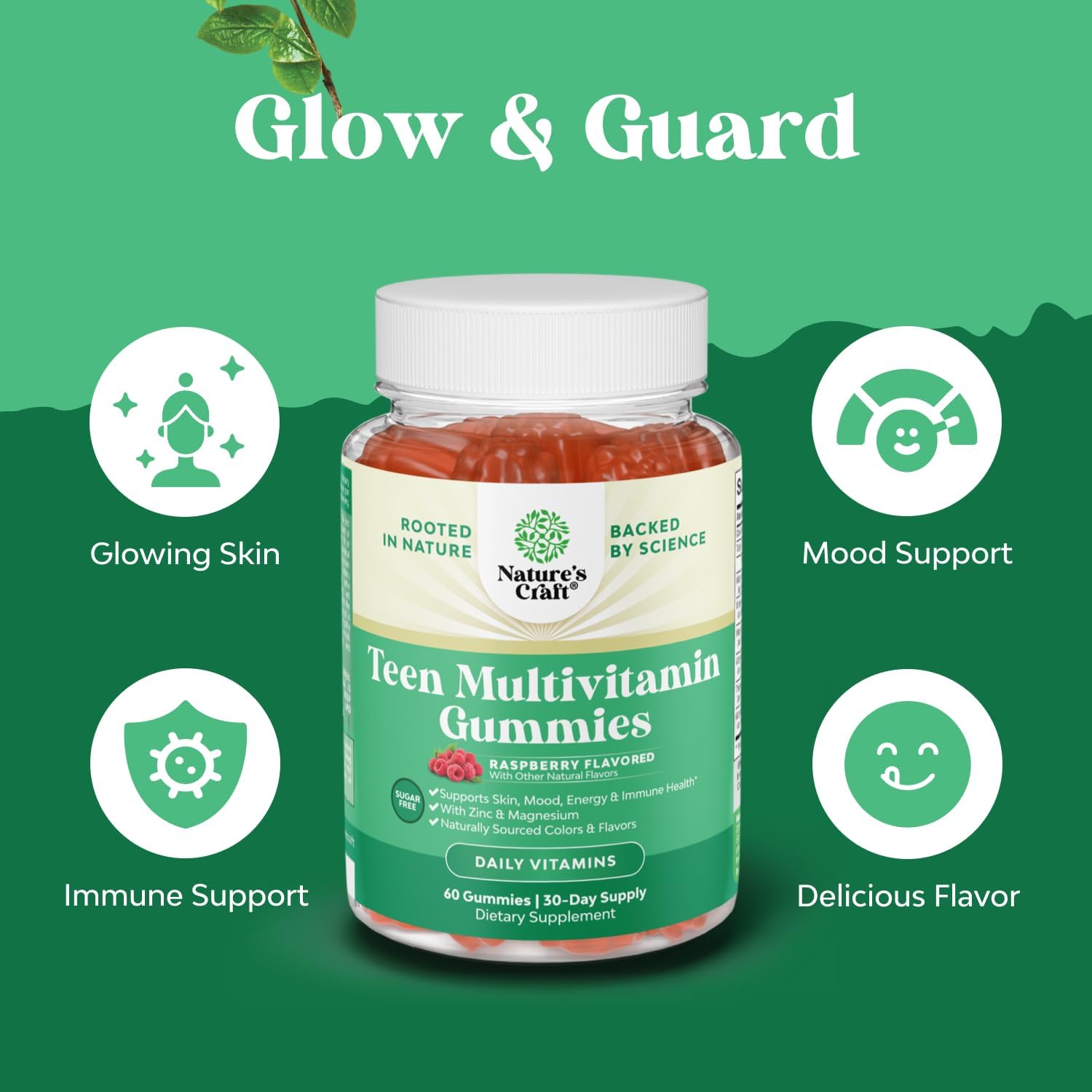 Teen Multivitamin Gummies 12-17 - Teen Boys & Girls Gummy Vitamins for Better Skin, Immune Strength, Mood & Energy Support - Teenage Girl & Boy Supplements with Zn, Mg, Vitamin A, C, D & E - 60 Ct - Image 5