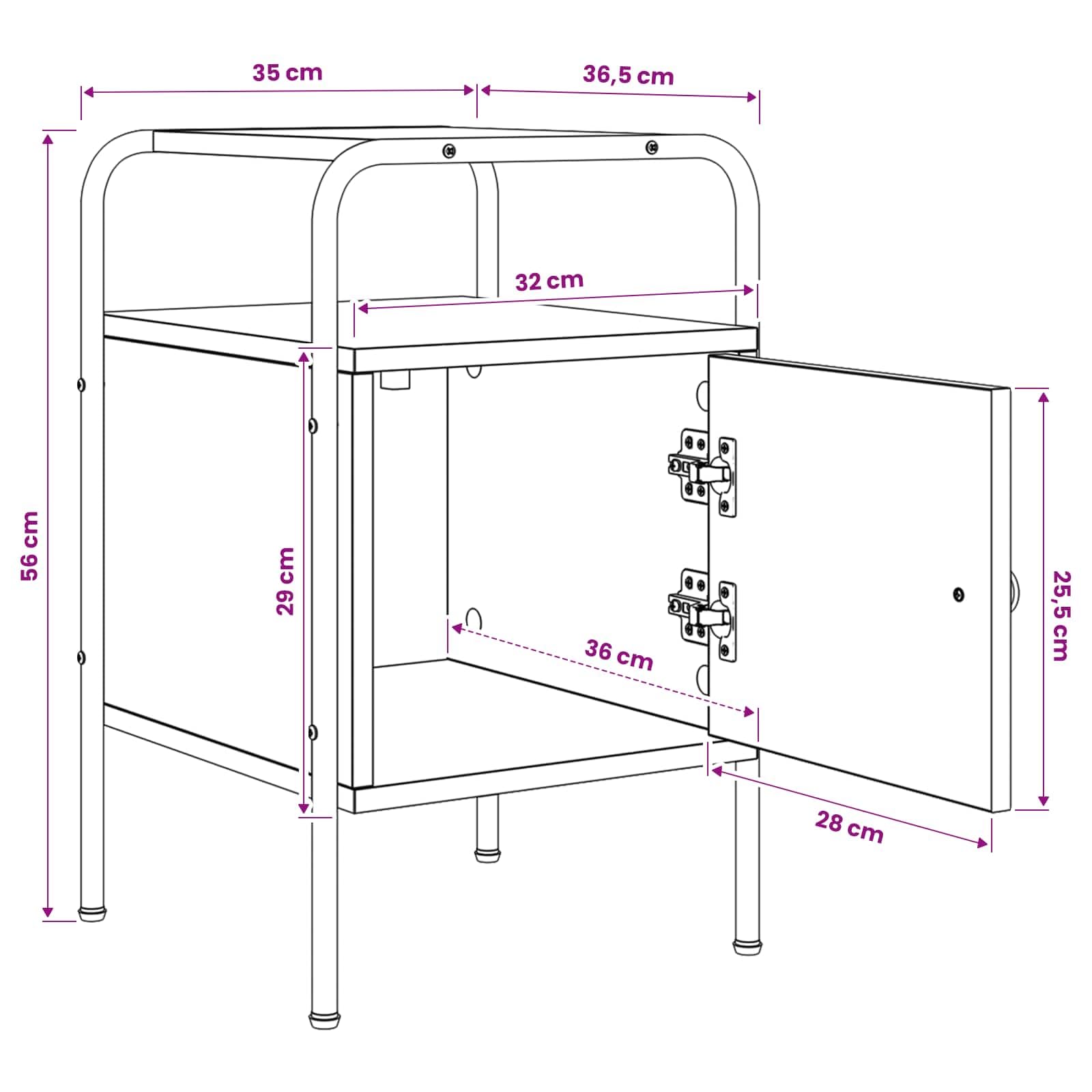 Armadio da Notte 2 pz Rovere Nero in Legno ingegnerizzato con Telaio in Acciaio, 35x36,5x56 cm, Mobiletto con Anta e Ripiano, Comodino Salvaspazio per Camera da Letto e Soggiorno