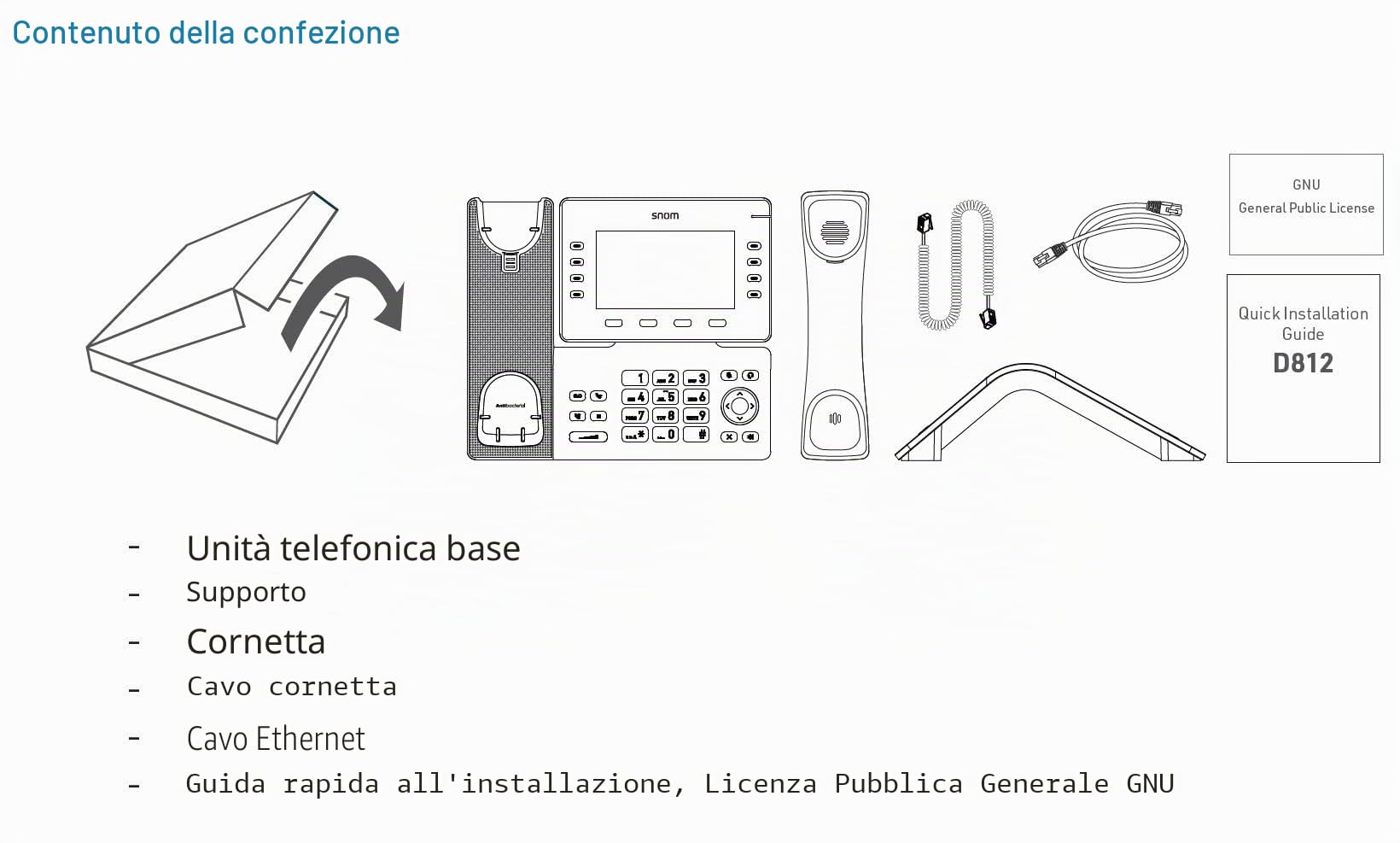 Snom Telefono fisso D812 IP con display a colori da 5" – Telefono da ufficio con 8 pulsanti programmabili, porta USB e custodia antibatterica per una comunicazione efficiente