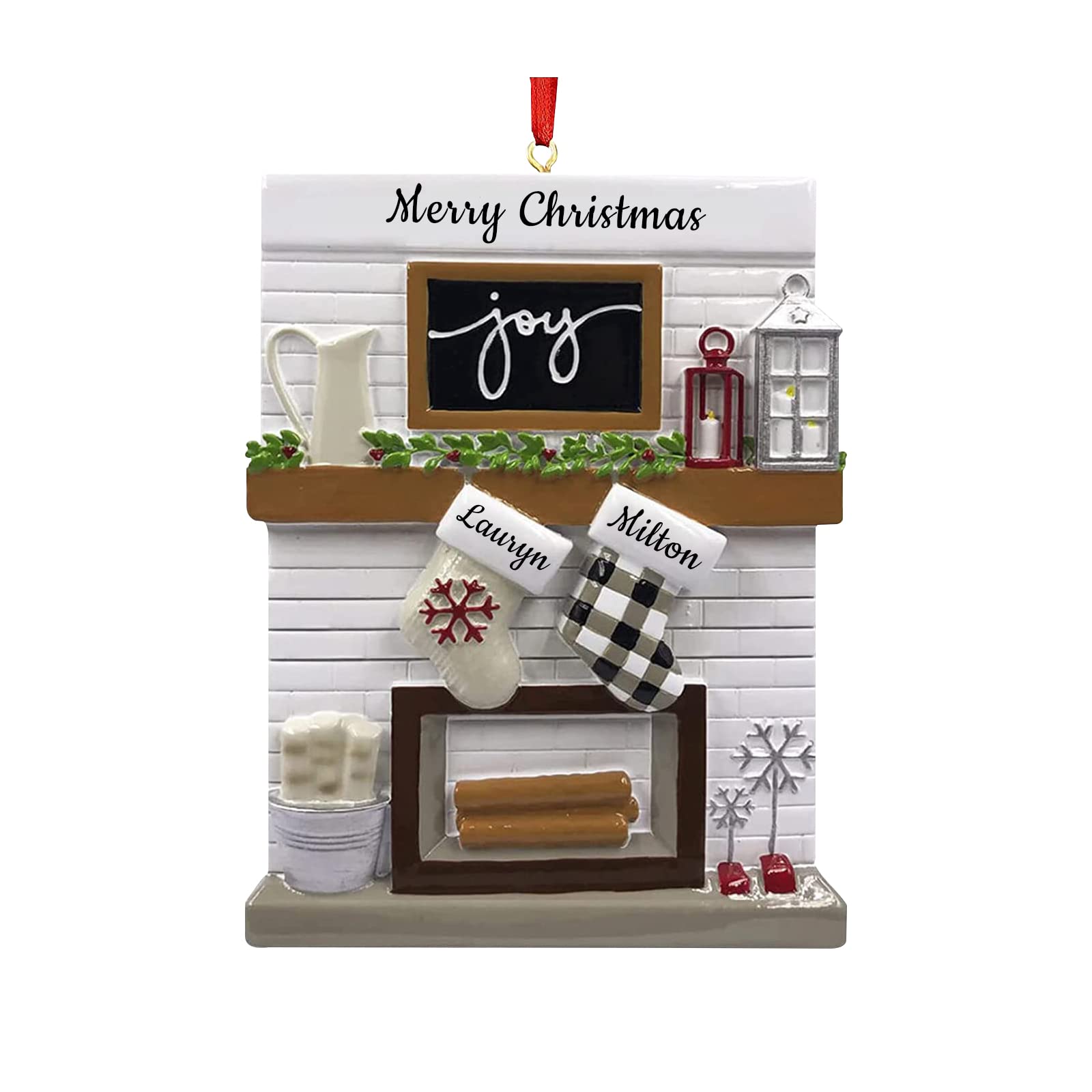 Personalized Name Christmas Ornaments 2024 Fireplace Mantle Family of 2/3/4/5/6 Custom Family Name for Xmas Tree Decorations Customized New Year Keepsake Family Ornament