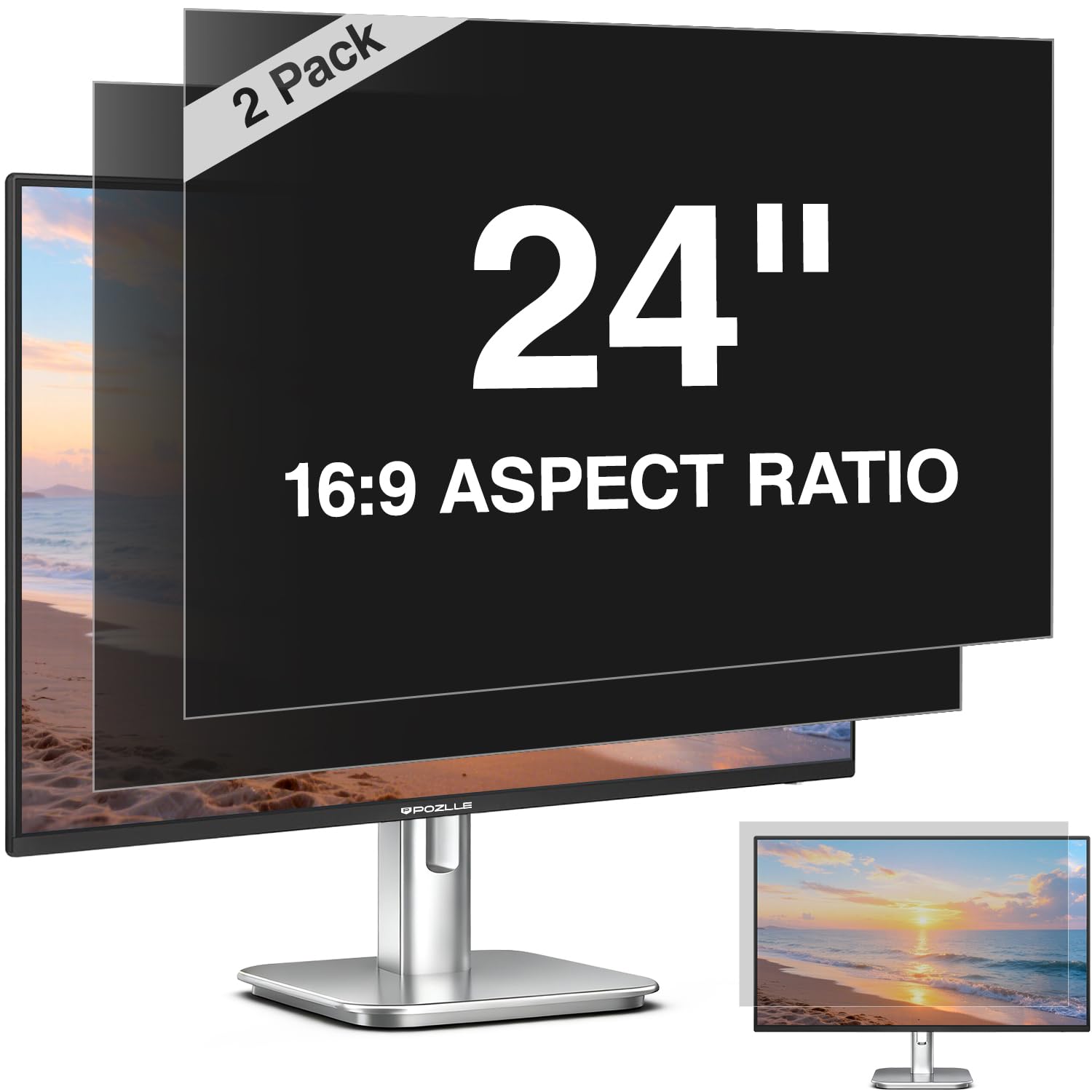 Pozlle 2er-Pack Blickschutzfolie für 24 Zoll 16:9 (53.2 x 29.9 cm) Monitor, Blaulichtfilter, Blendschutz, Abnehmbar Sichtschutzfolie für Computermonitore, PC Blickschutzfilter für Büro