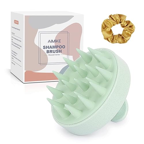 AIMIKE Cepillo de champú masajeador para el cuero cabelludo, limpiador de cuero cabelludo con cerdas de silicona suave, cepillo de cuero