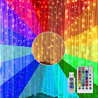 3M X 2M Backdrop Rainbow Curtain Lights Window Christmas Fairy Lights 17 Color Changing Curtain Lights for Room Icicle Light, USB Remote for Bedroom,Gazebo, Indoor, Outdoor Decor