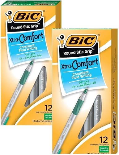 BIC Round Stic Grip Xtra Comfort Bolígrafo mediano Pt 0.047 in Verde 2DOZEN GSMG11GN