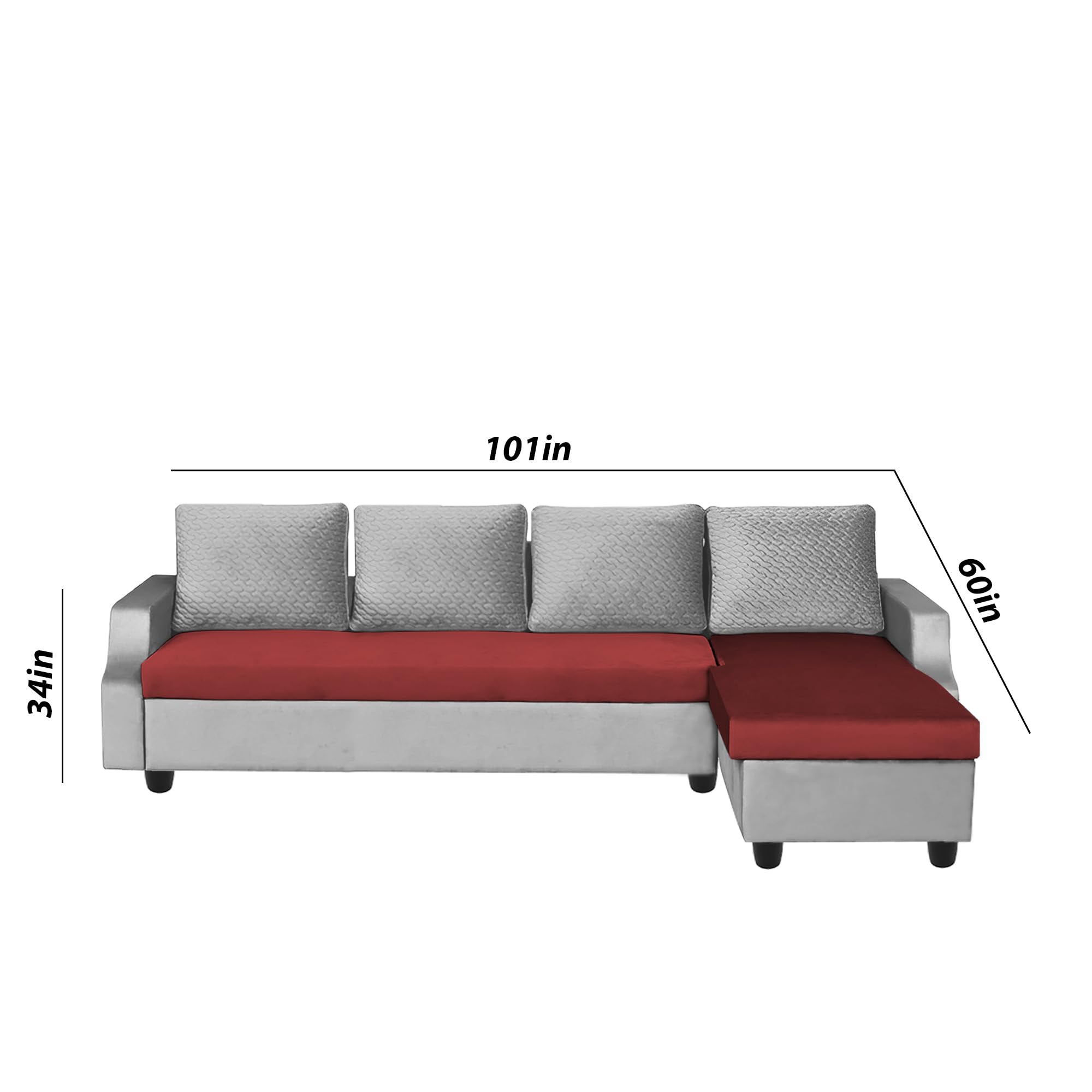 BRAXTON Oscar RHS 6 Seater L Shape Sofa Set for Living Room (Maroon Grey Fabric) Premium Fabric Sofa 2