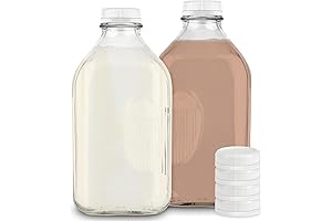 Stock Your Home 64 Oz Glass Milk Bottles with Lids: Premium Glass...
