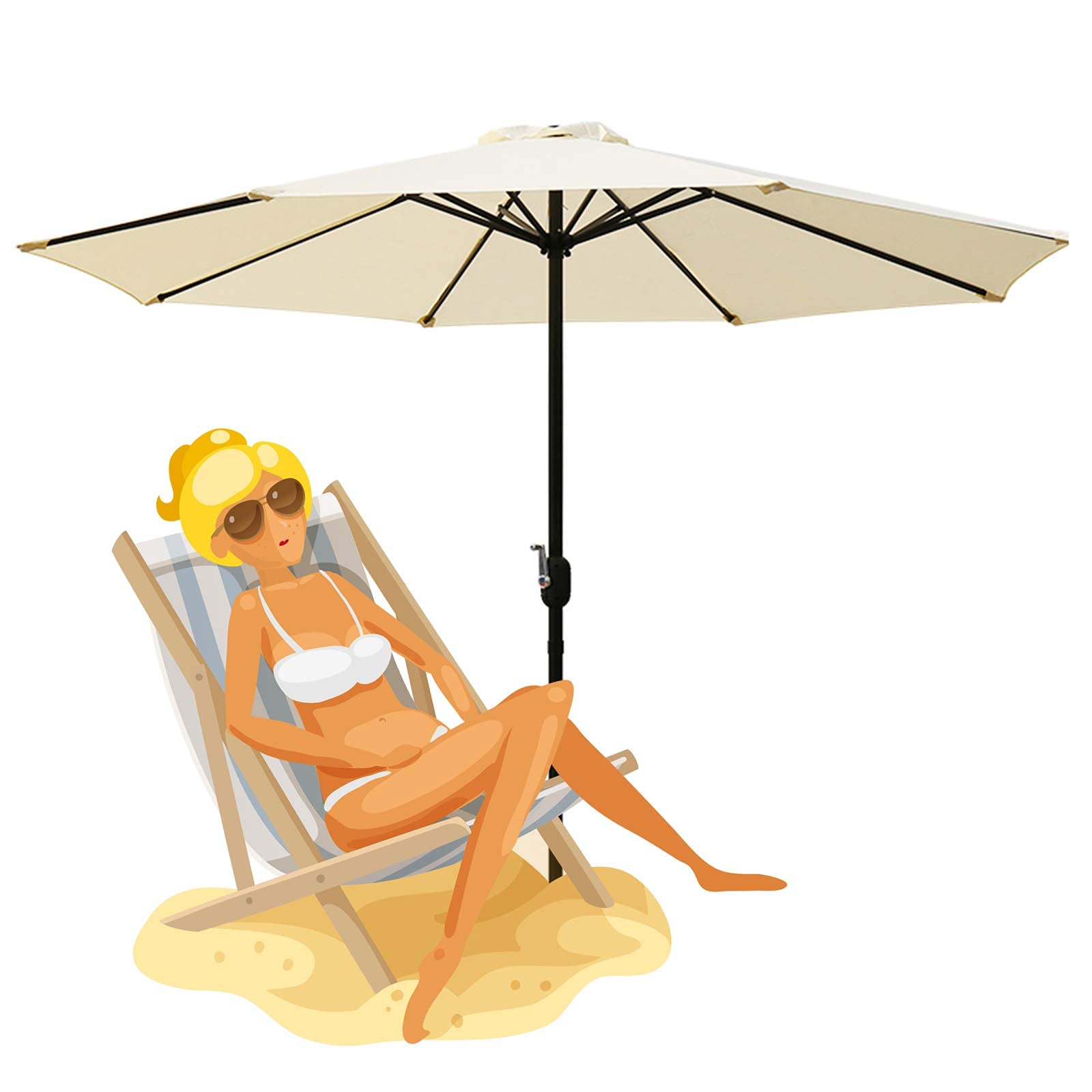 WDSOPK Patio Parasol Umbrella,2.5m/8.2ft Heavy Duty Umbrellas,Non Tilted Outdoor Garden Parasol,with 8 Strong Ribs(Beige-A)